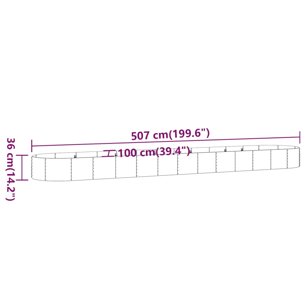 Høybed pulverlakkert stål 507x100x36 cm grå