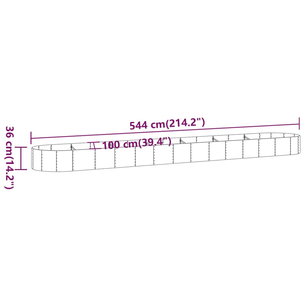 Høybed pulverlakkert stål 544x100x36 cm antrasitt
