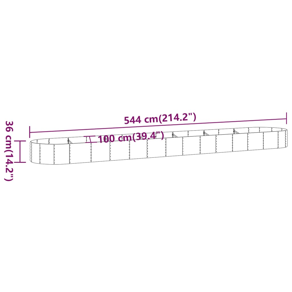 Høybed pulverlakkert stål 544x100x36 cm sølv