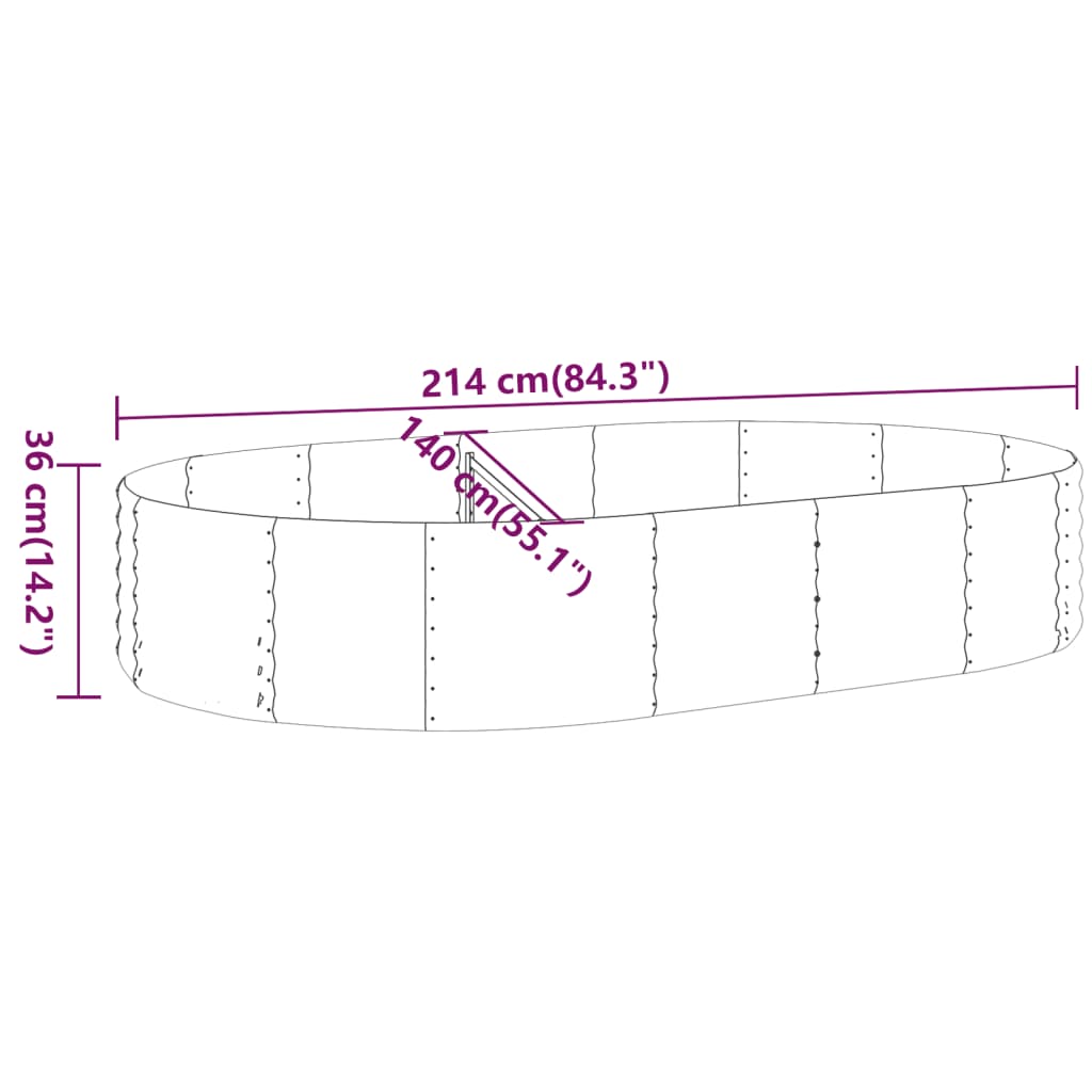 Høybed pulverlakkert stål 214x140x36 cm antrasitt