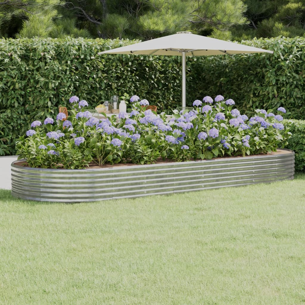 Høybed pulverlakkert stål 373x140x36 cm sølv
