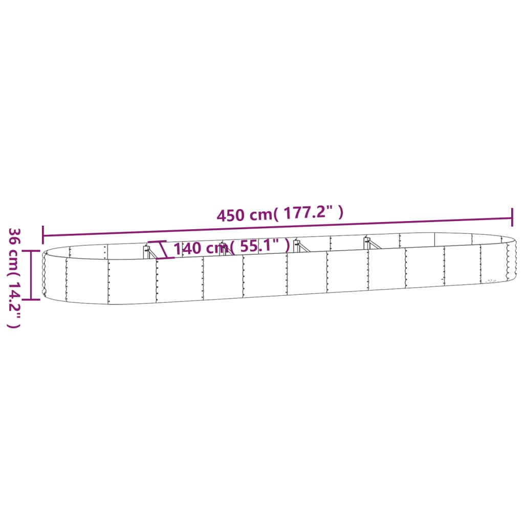 Høybed pulverlakkert stål 450x140x36 cm sølv
