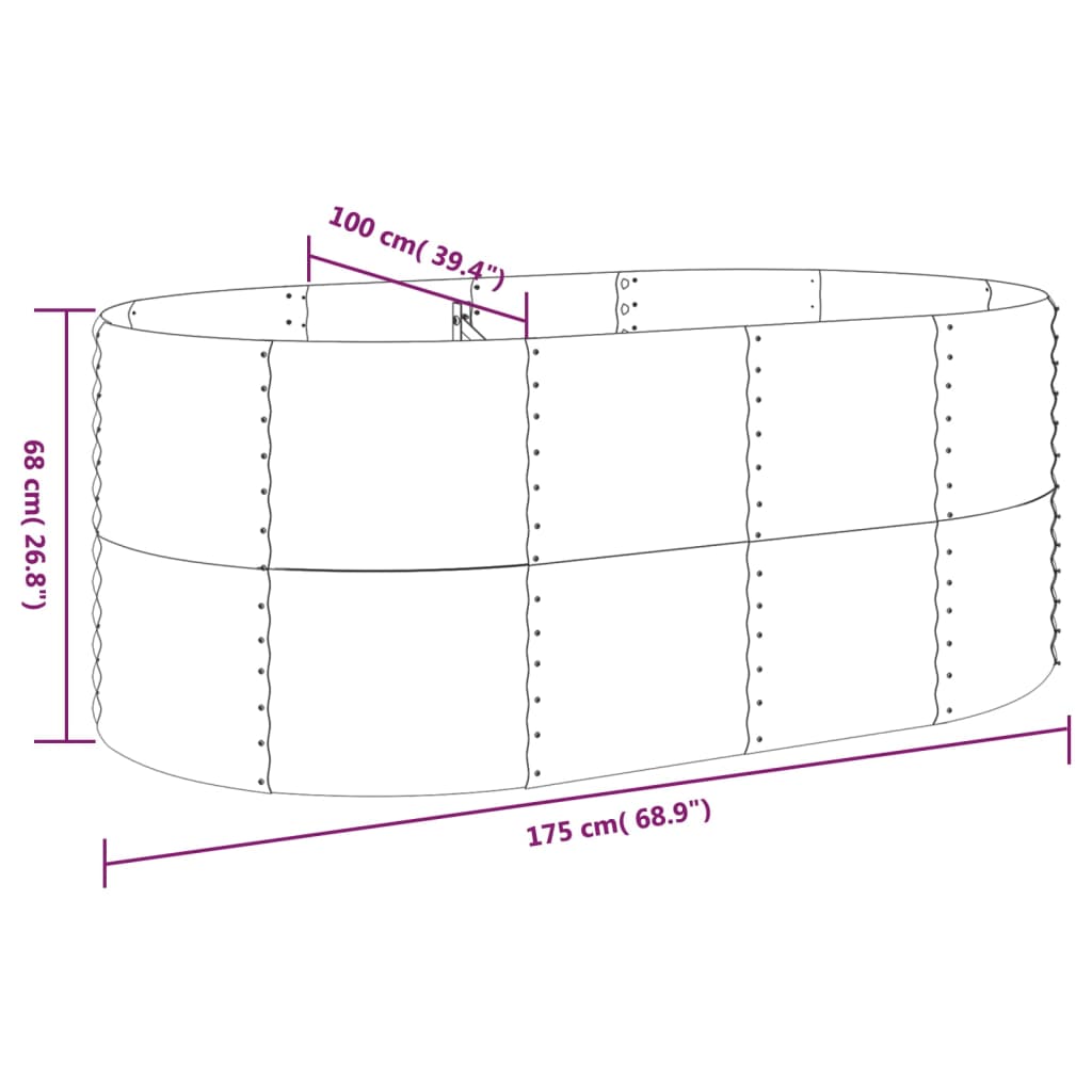Høybed pulverlakkert stål 175x100x68 cm antrasitt