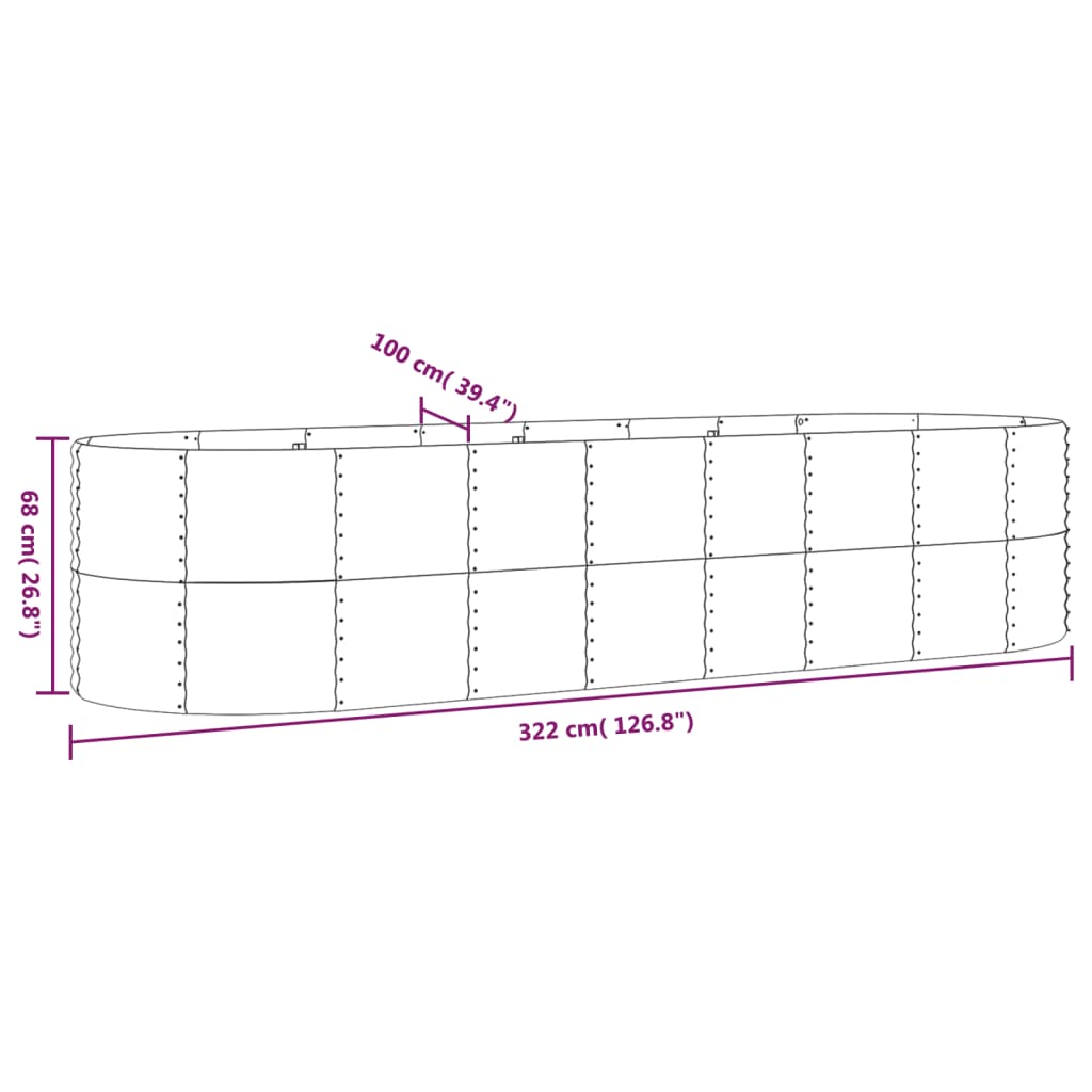 Høybed galvanisert stål 322x100x68 cm grønn