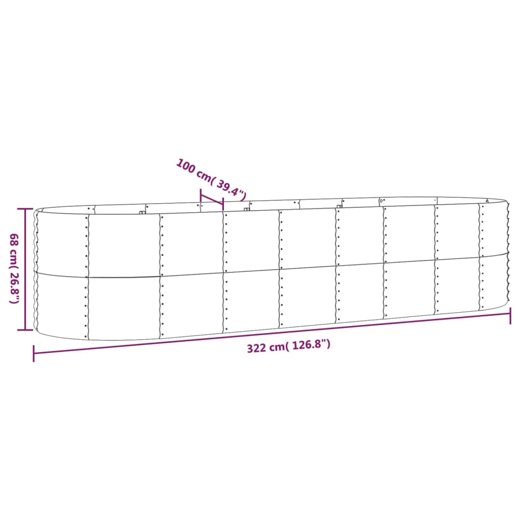 Høybed galvanisert stål 322x100x68 cm brun