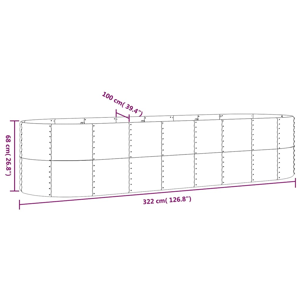 Høybed galvanisert stål 322x100x68 cm antrasitt