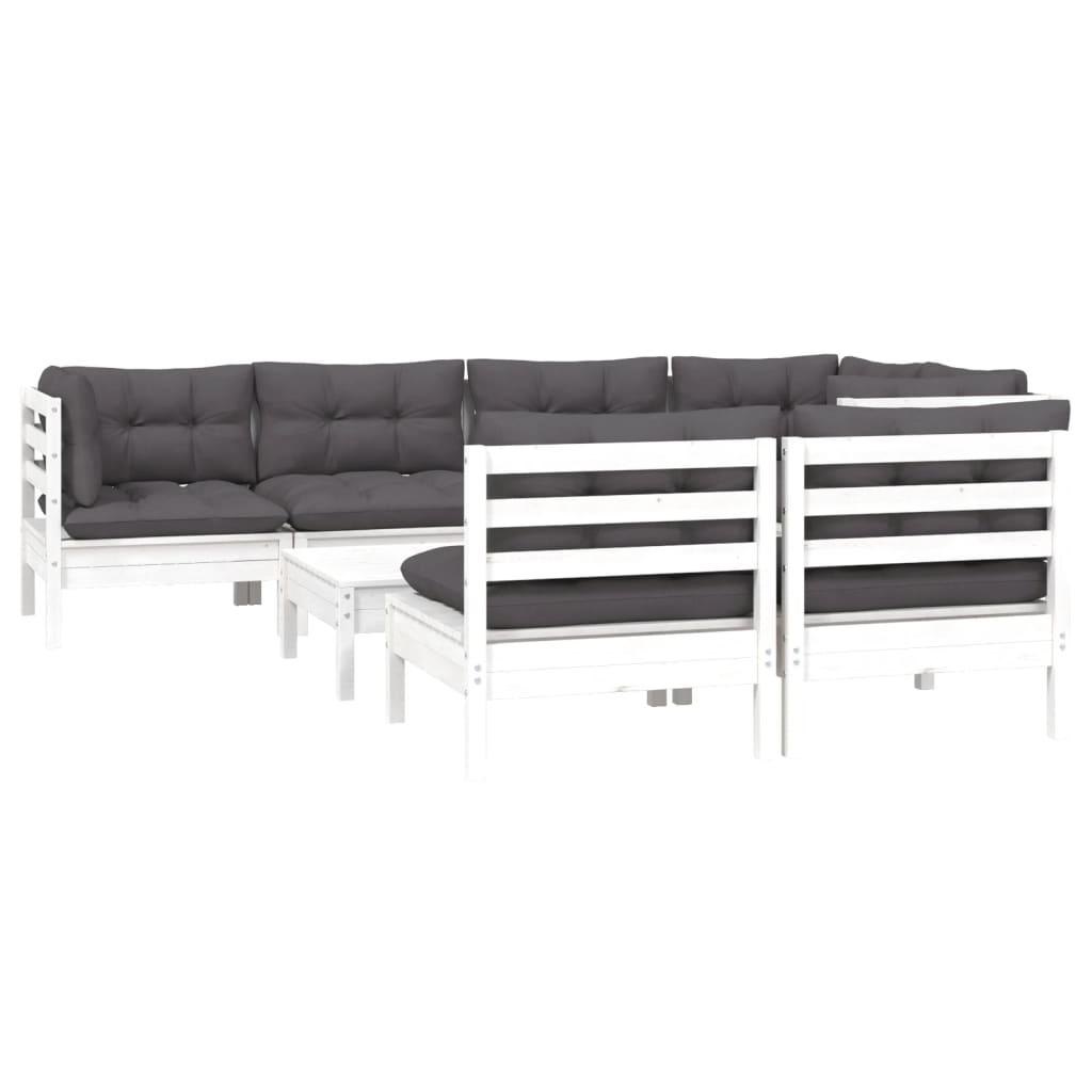Hagesofagruppe med puter 8 deler hvit heltre furu