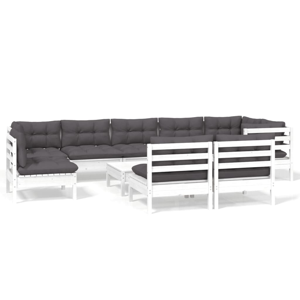 Hagesofagruppe med puter 10 deler hvit heltre furu