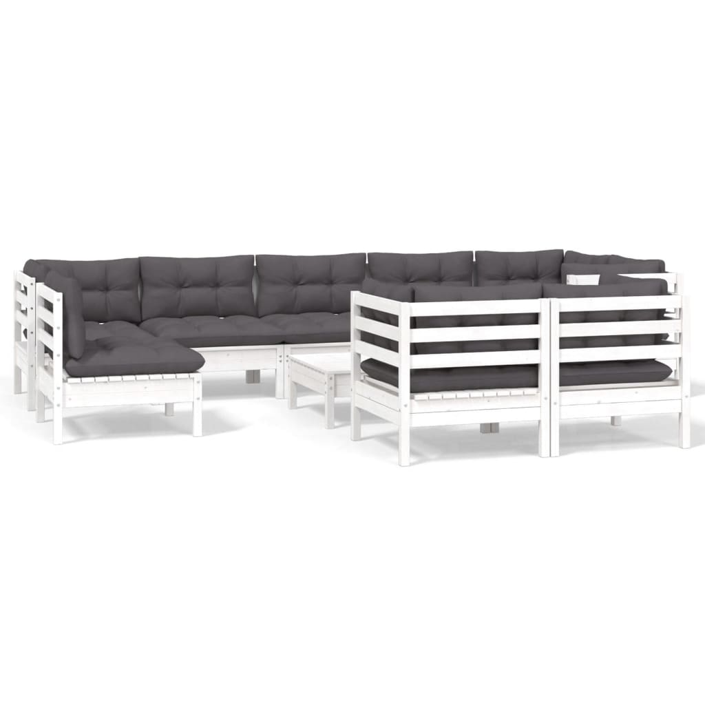 Hagesofagruppe med puter 10 deler hvit heltre furu