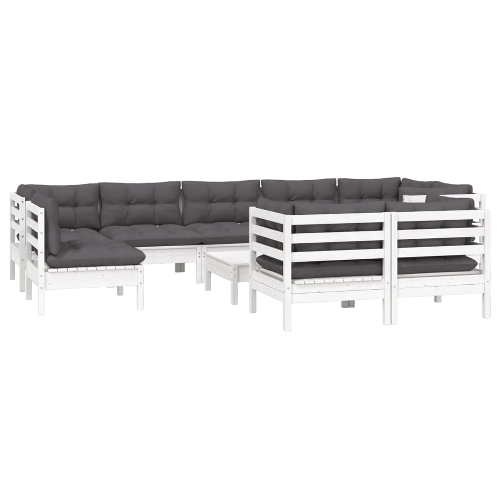 Hagesofagruppe med puter 10 deler hvit heltre furu