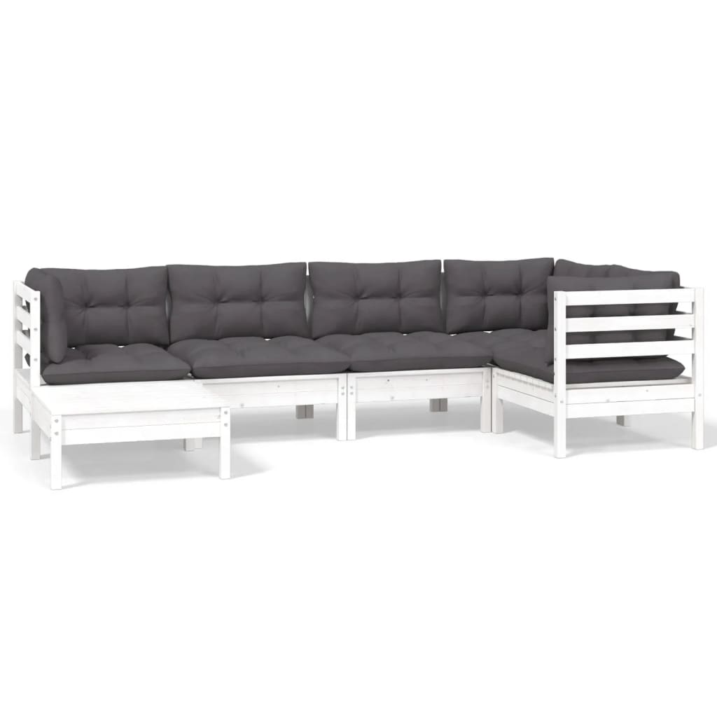 Hagesofagruppe med puter 6 deler hvit heltre furu