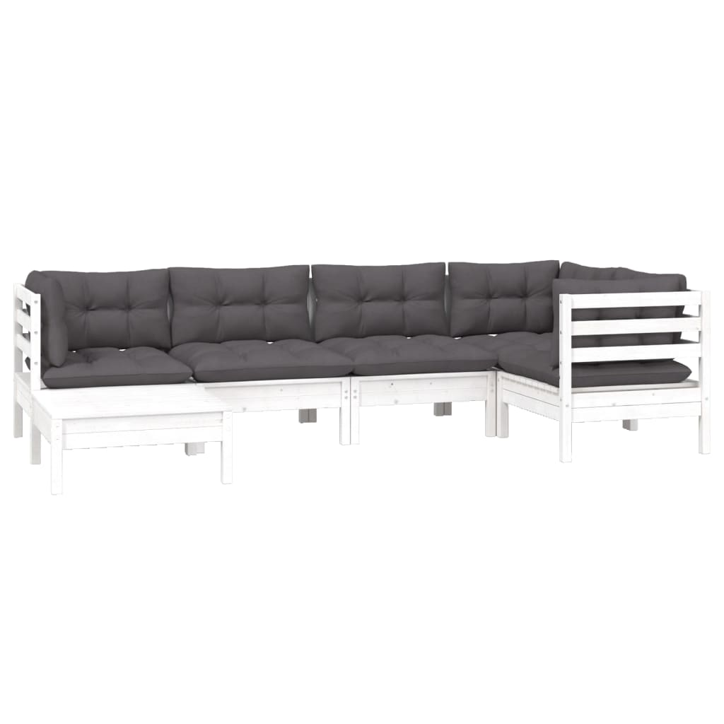 Hagesofagruppe med puter 6 deler hvit heltre furu