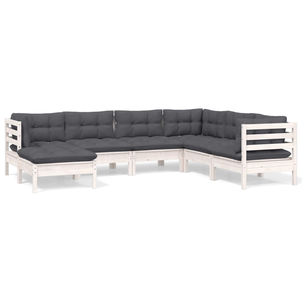 Hagesofagruppe med puter 7 deler hvit heltre furu