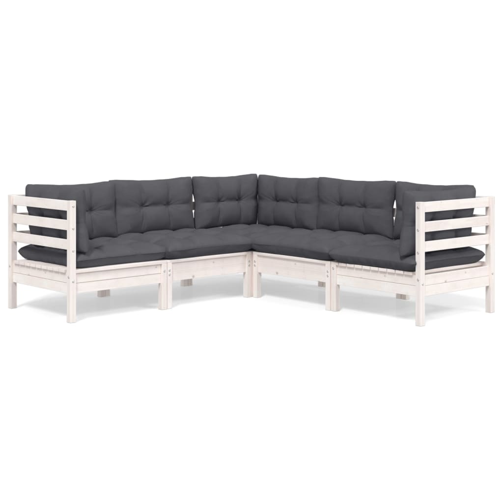 Hagesofagruppe med puter 5 deler hvit heltre furu