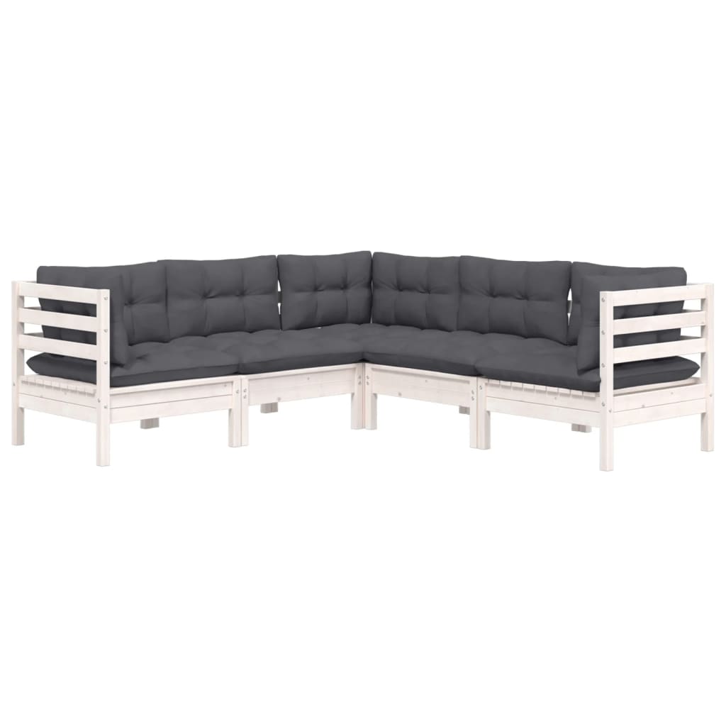 Hagesofagruppe med puter 5 deler hvit heltre furu