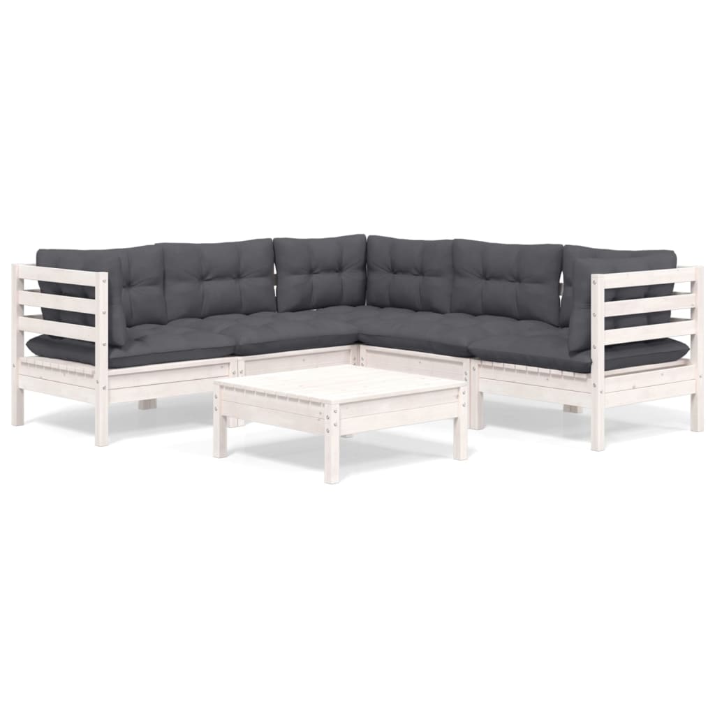 Hagesofagruppe med puter 6 deler hvit heltre furu