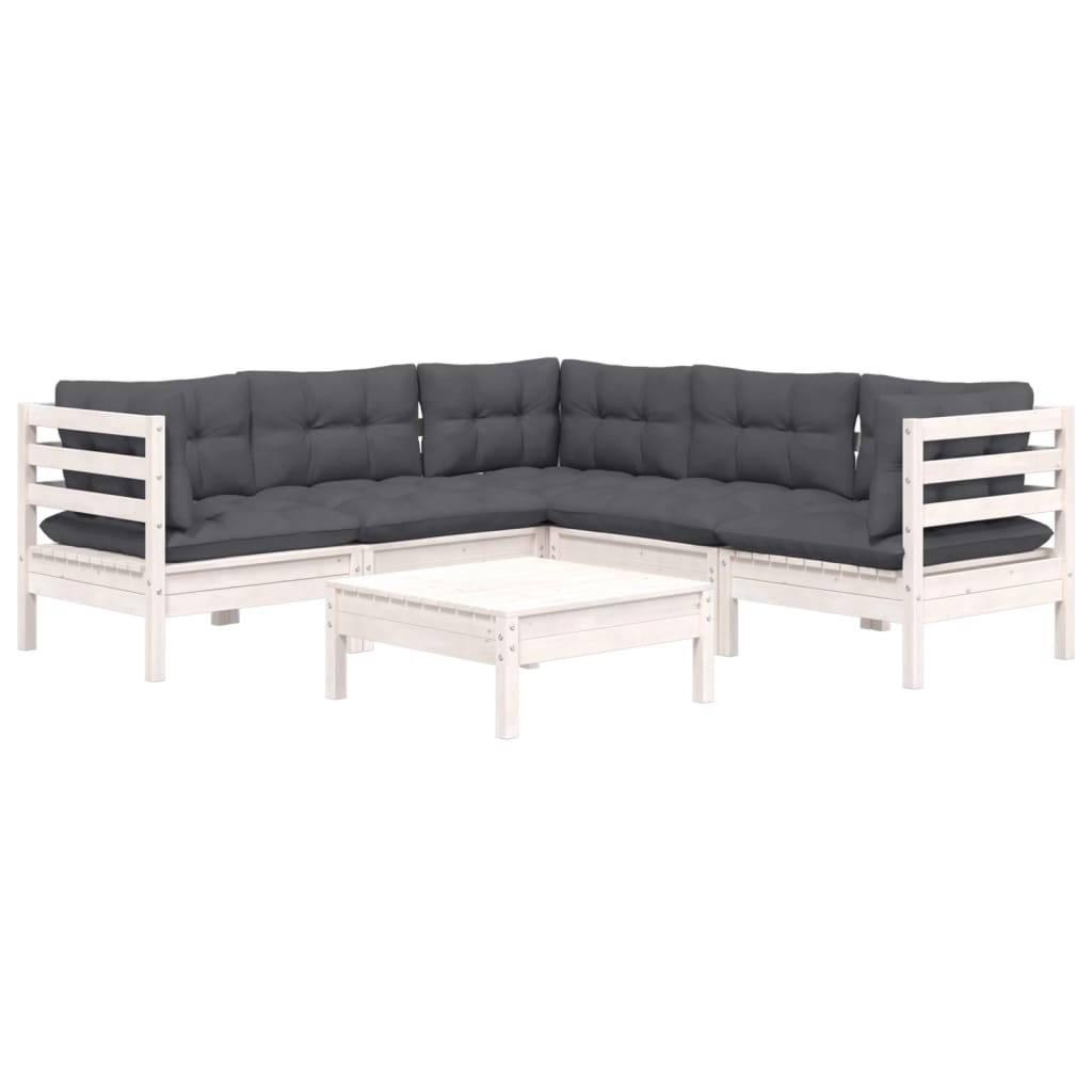 Hagesofagruppe med puter 6 deler hvit heltre furu