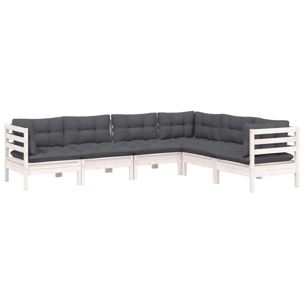 Hagesofagruppe med puter 6 deler hvit heltre furu