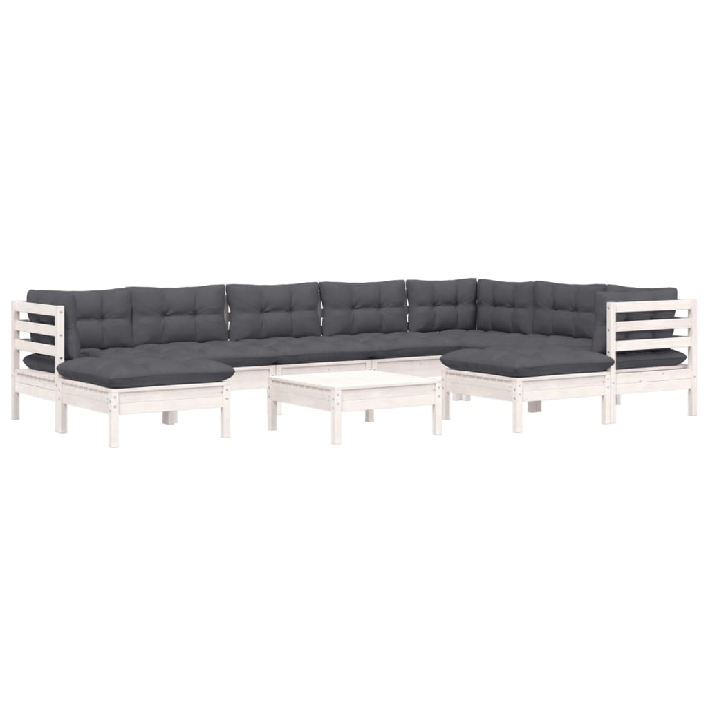 Hagesofagruppe med puter 10 deler hvit heltre furu