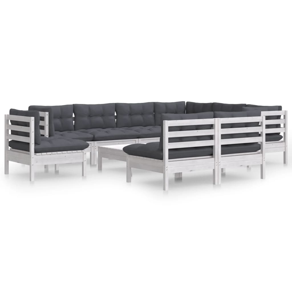 Hagesofagruppe med puter 10 deler hvit heltre furu