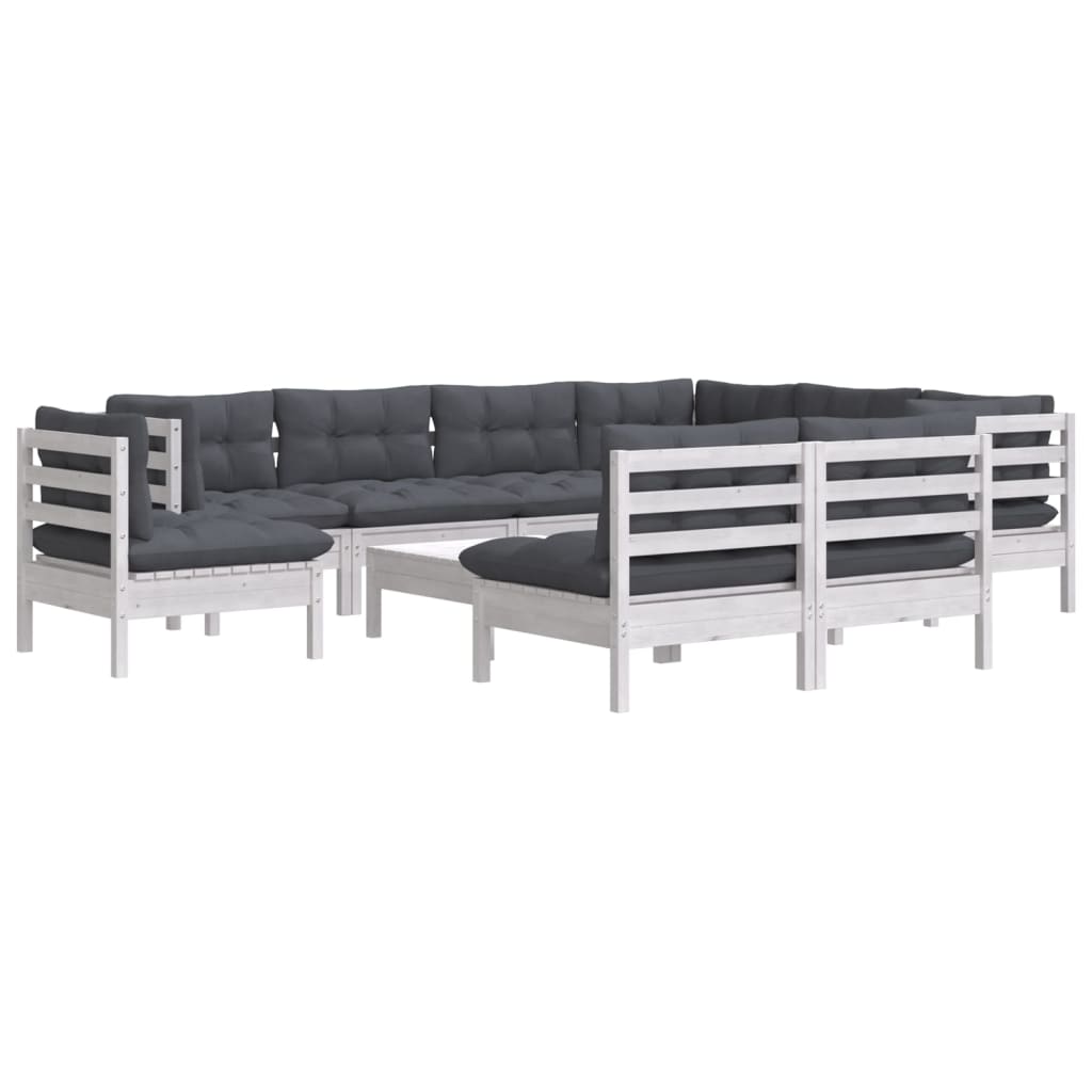 Hagesofagruppe med puter 10 deler hvit heltre furu