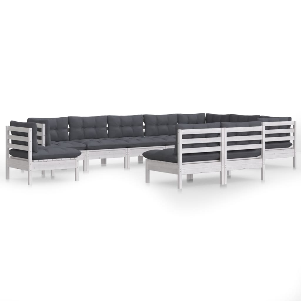 Hagesofagruppe med puter 10 deler hvit heltre furu