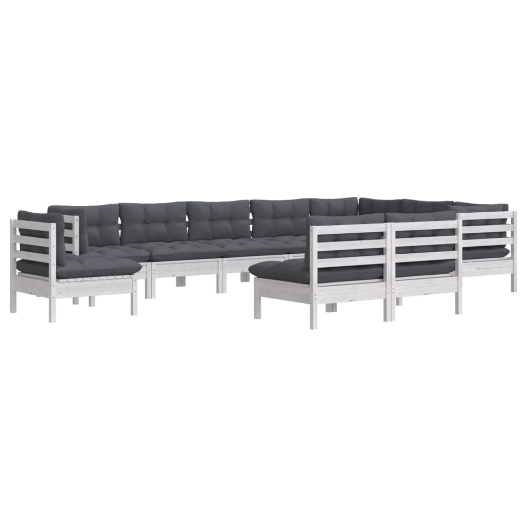 Hagesofagruppe med puter 10 deler hvit heltre furu
