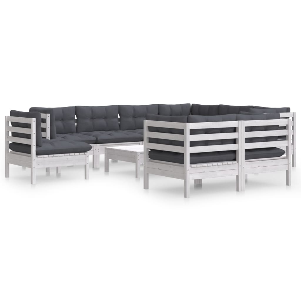 Hagesofagruppe med puter 10 deler hvit heltre furu