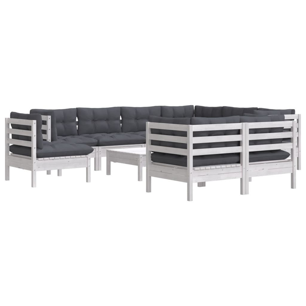 Hagesofagruppe med puter 10 deler hvit heltre furu