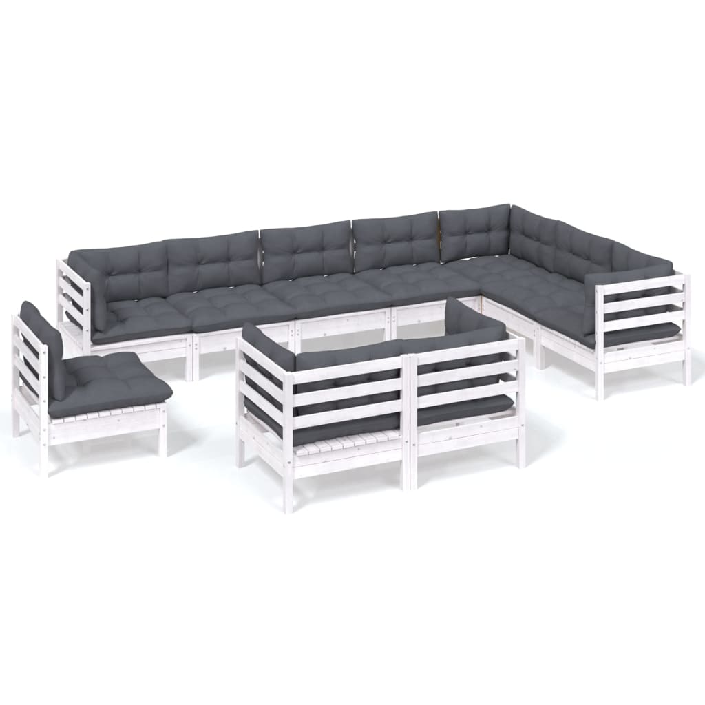 Hagesofagruppe med puter 10 deler hvit heltre furu
