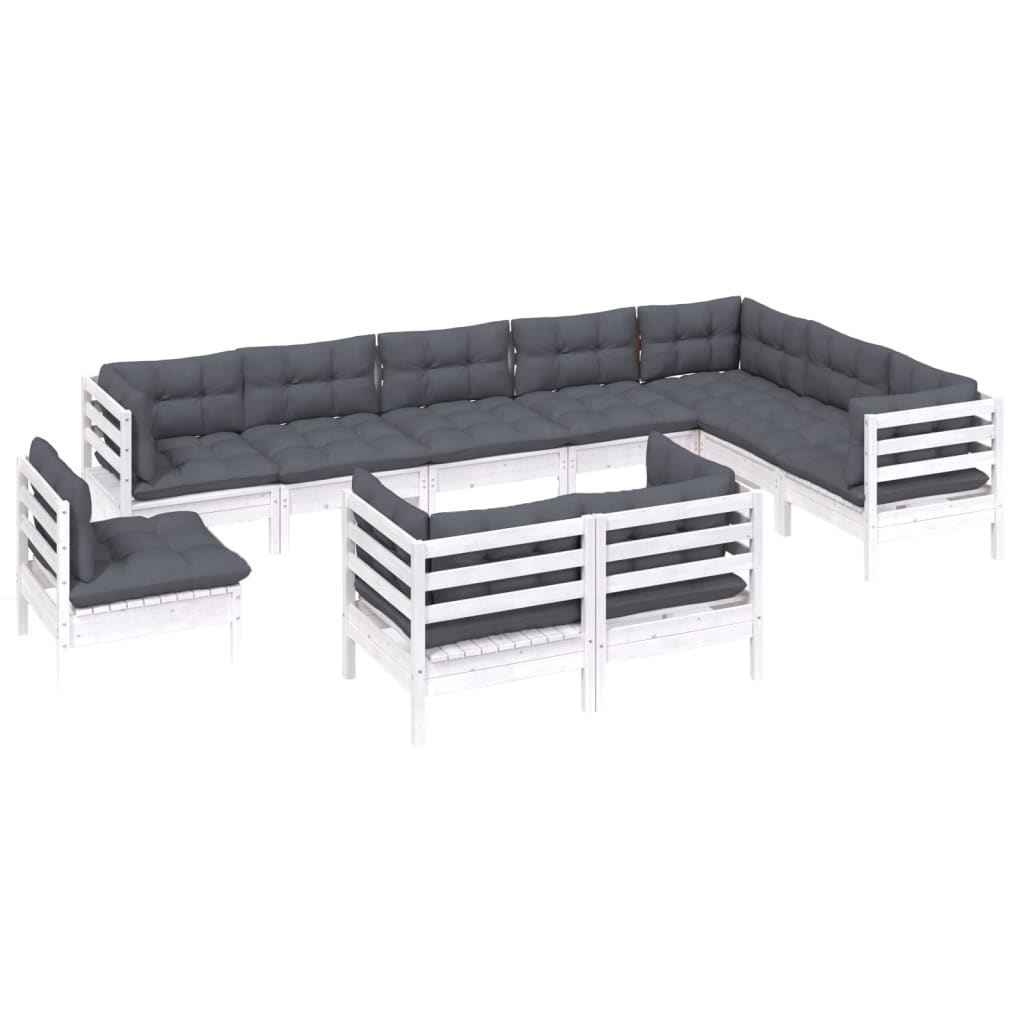 Hagesofagruppe med puter 10 deler hvit heltre furu
