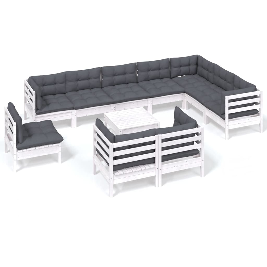 Hagesofagruppe med puter 11 deler hvit heltre furu
