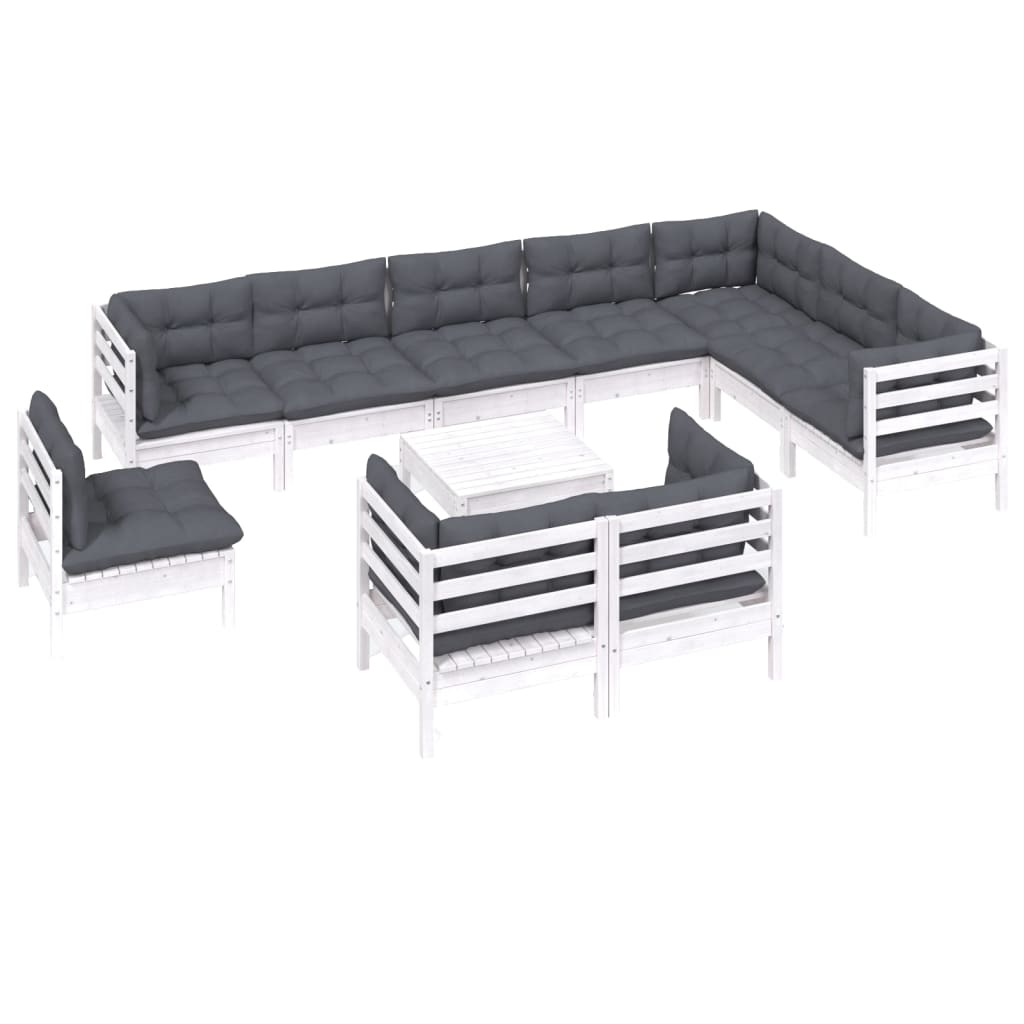 Hagesofagruppe med puter 11 deler hvit heltre furu