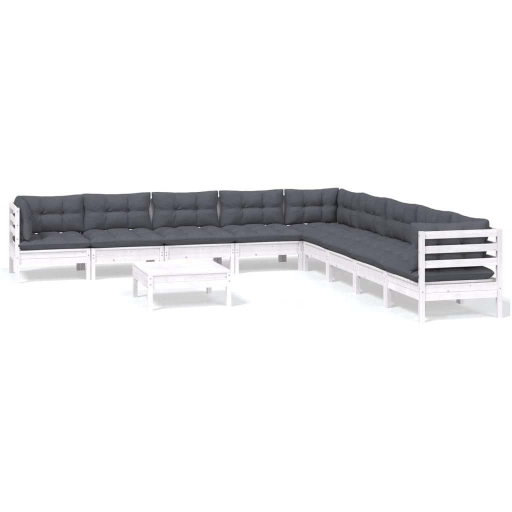 Hagesofagruppe med puter 10 deler hvit heltre furu