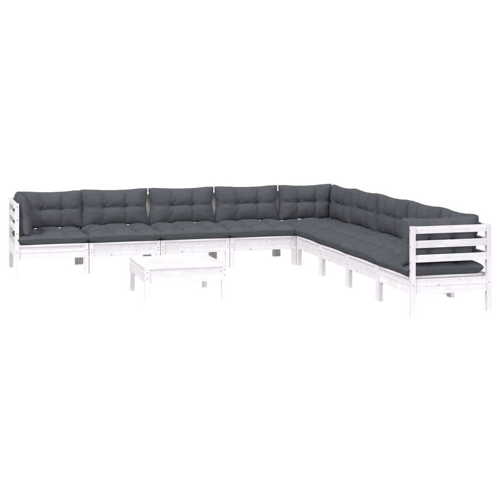 Hagesofagruppe med puter 10 deler hvit heltre furu