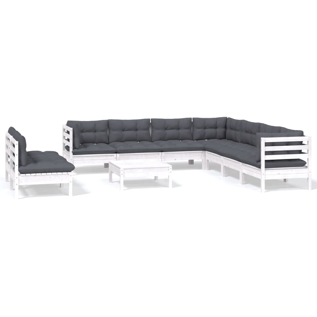 Hagesofagruppe med puter 10 deler hvit heltre furu