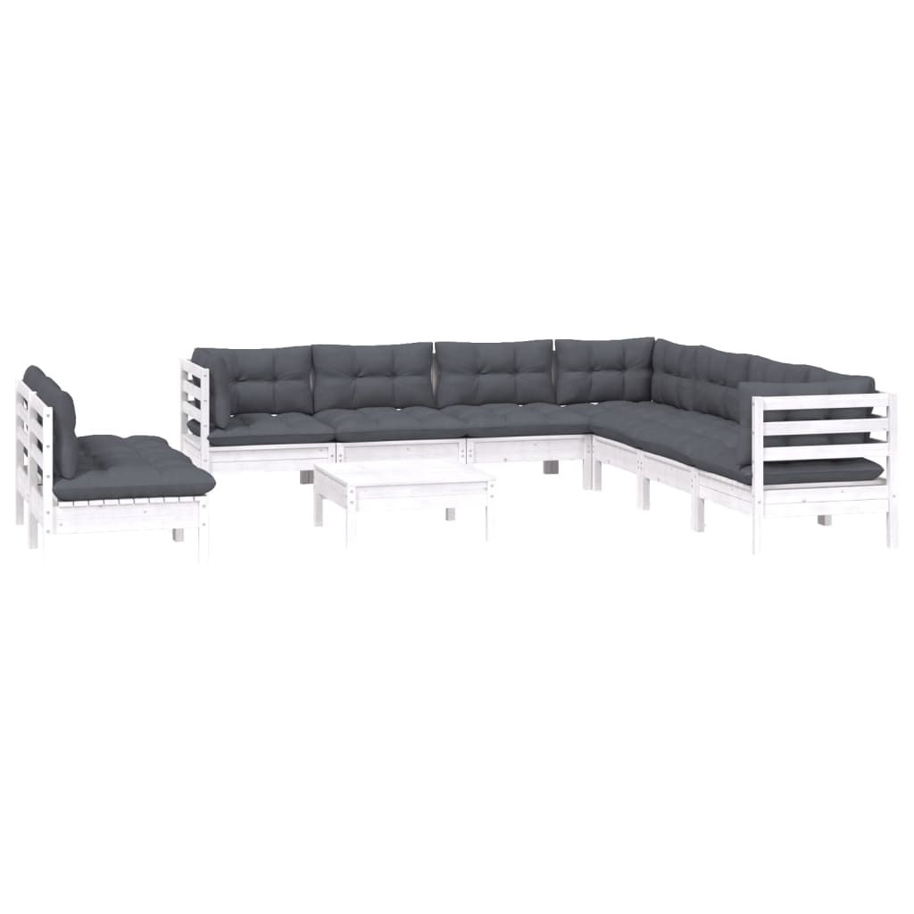 Hagesofagruppe med puter 10 deler hvit heltre furu