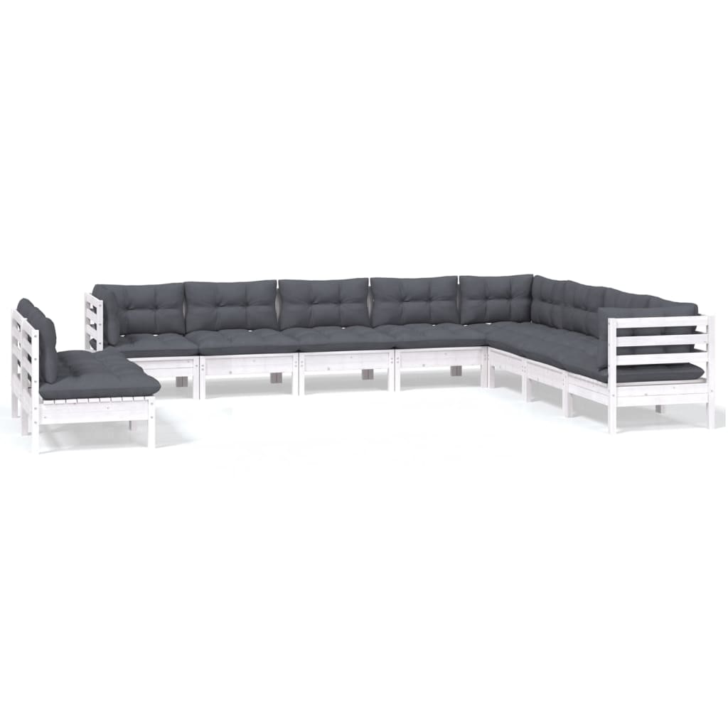 Hagesofagruppe med puter 10 deler hvit heltre furu