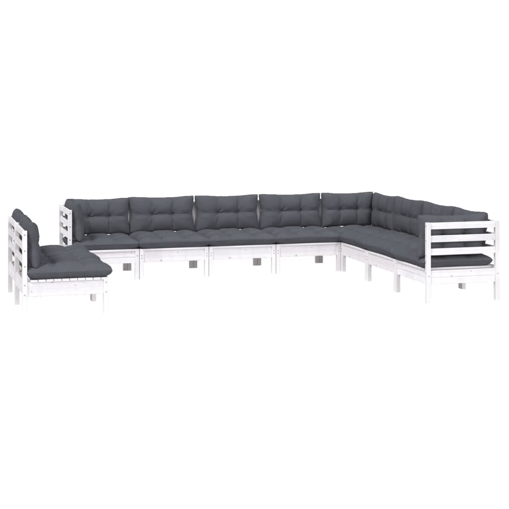 Hagesofagruppe med puter 10 deler hvit heltre furu