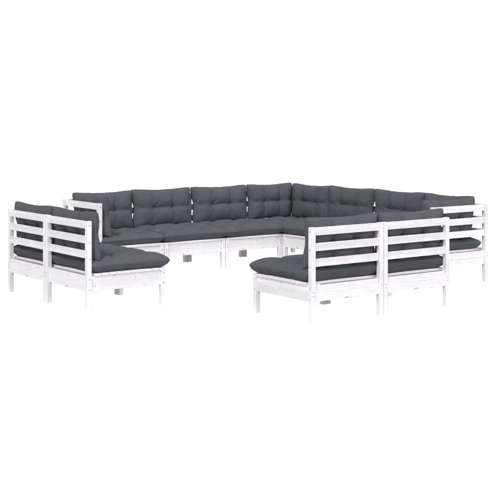 Hagesofagruppe med puter 11 deler hvit heltre furu