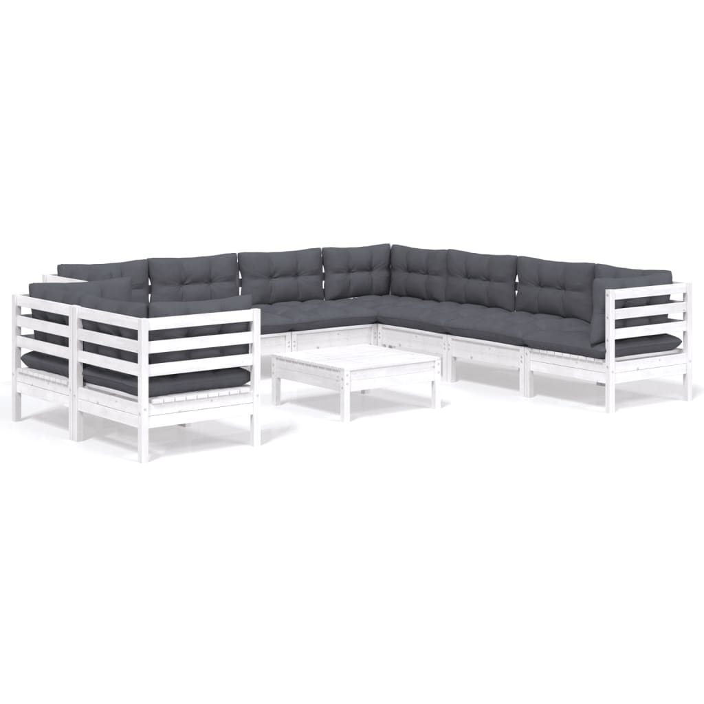 Hagesofagruppe med puter 10 deler hvit heltre furu