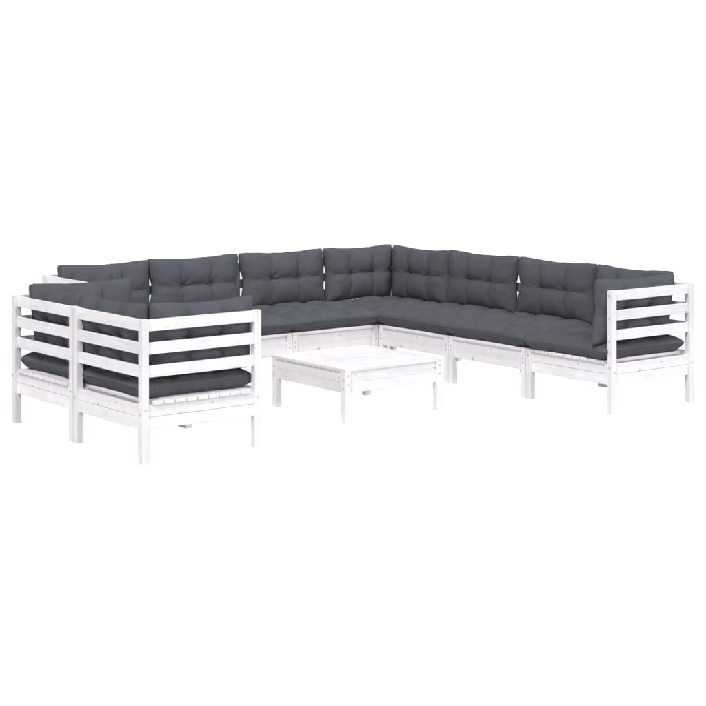 Hagesofagruppe med puter 10 deler hvit heltre furu