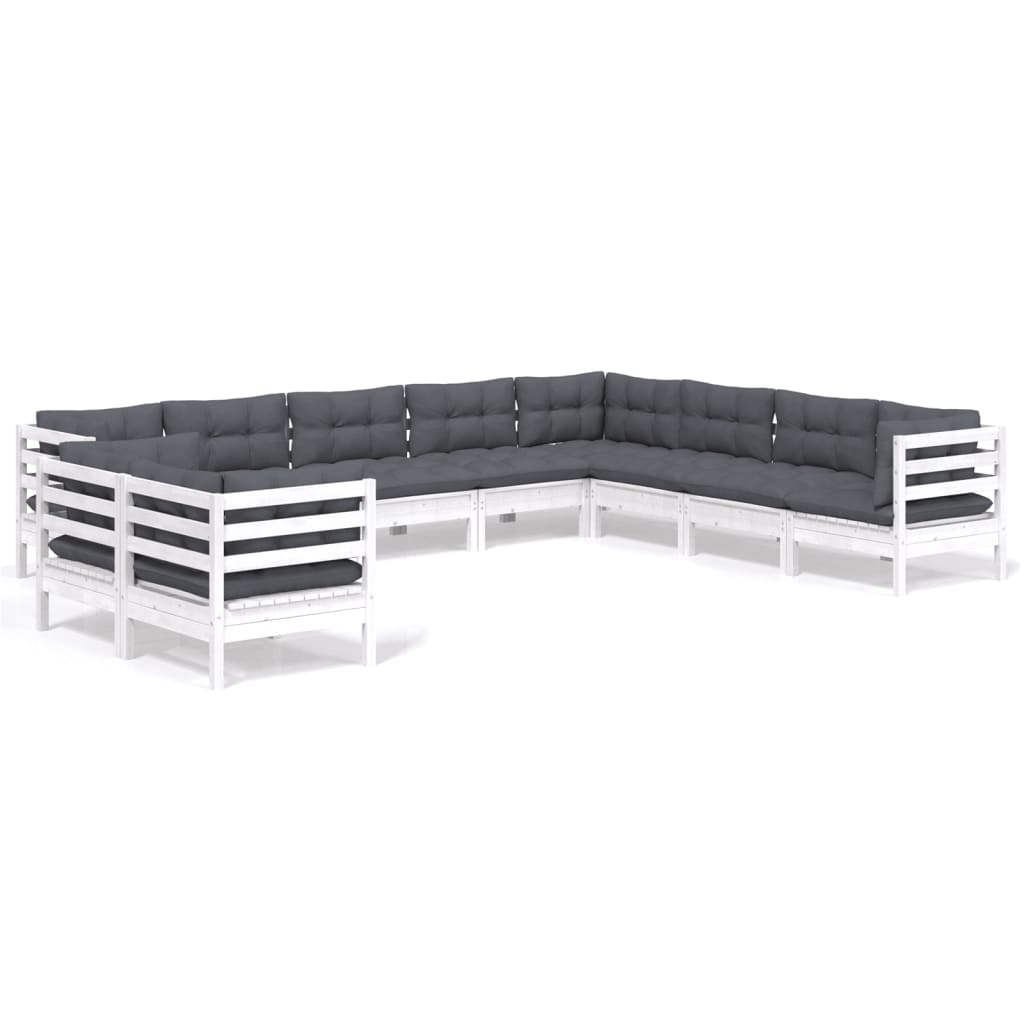 Hagesofagruppe med puter 10 deler hvit heltre furu
