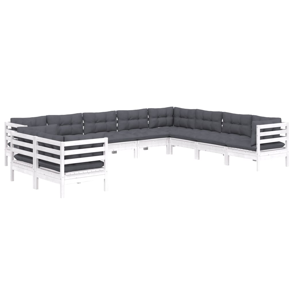 Hagesofagruppe med puter 10 deler hvit heltre furu