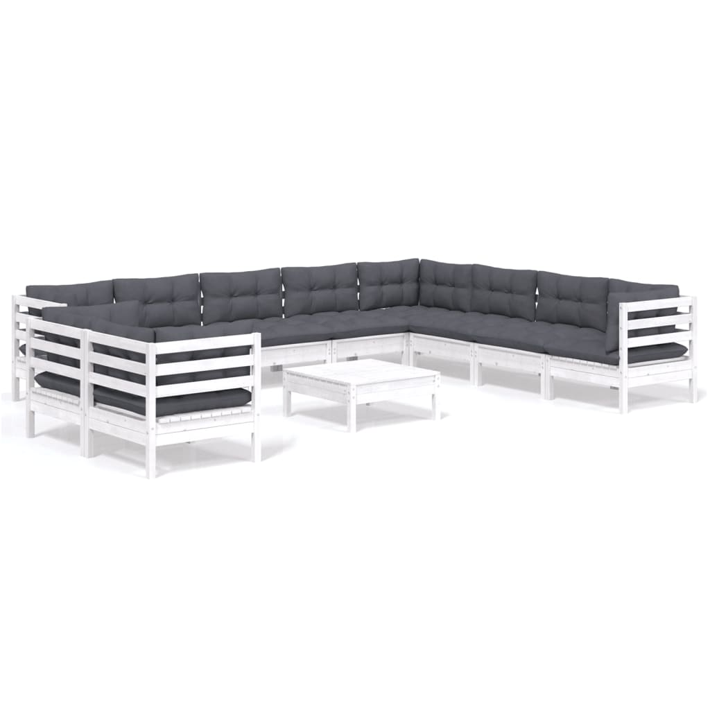 Hagesofagruppe med puter 11 deler hvit heltre furu