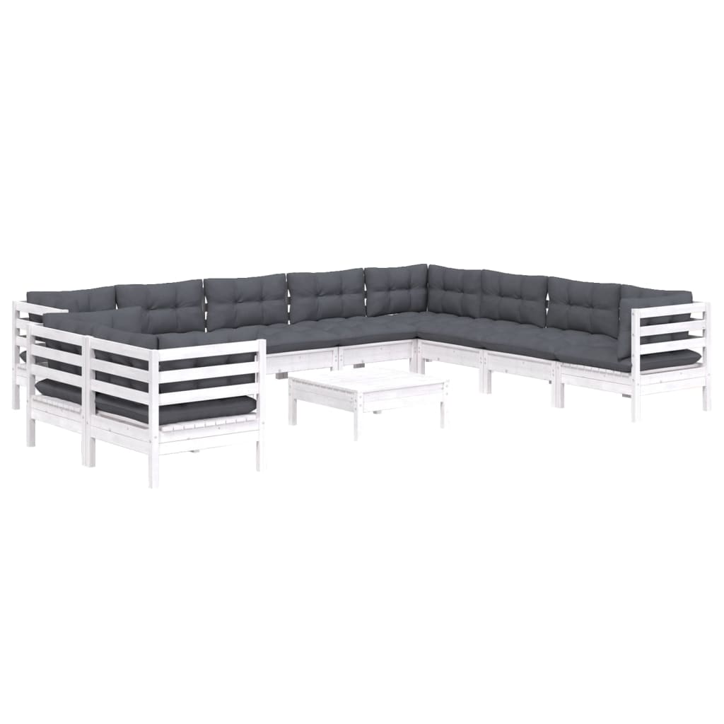 Hagesofagruppe med puter 11 deler hvit heltre furu
