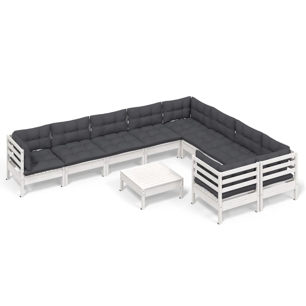 Hagesofagruppe med puter 10 deler hvit heltre furu