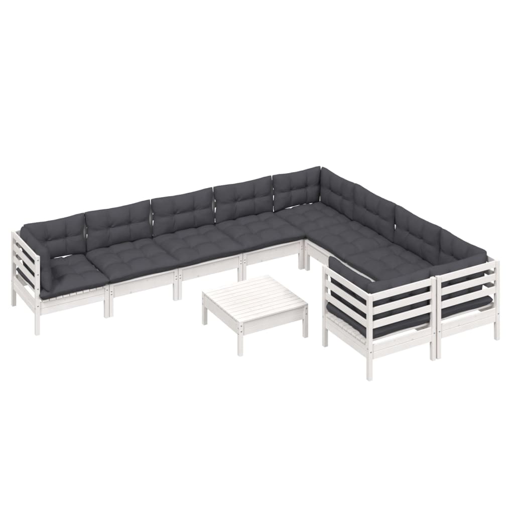 Hagesofagruppe med puter 10 deler hvit heltre furu