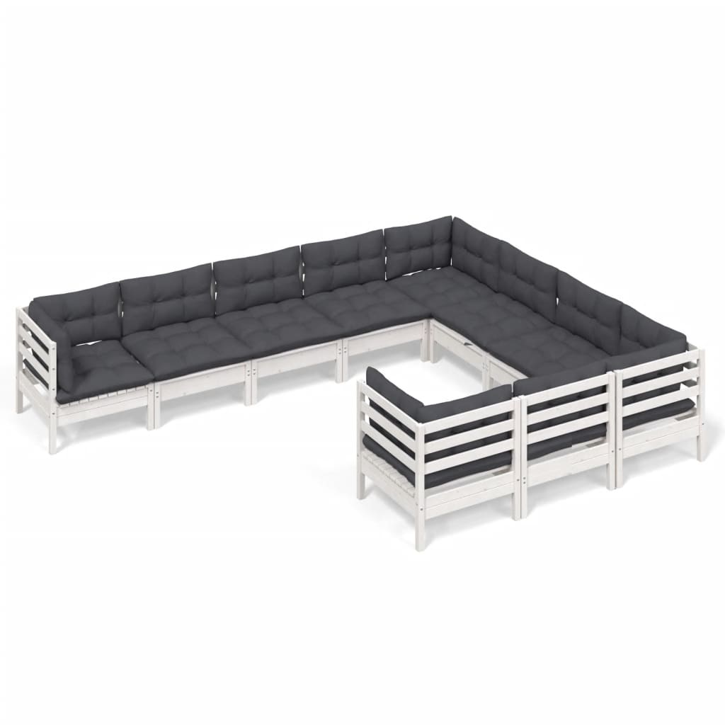 Hagesofagruppe med puter 10 deler hvit heltre furu