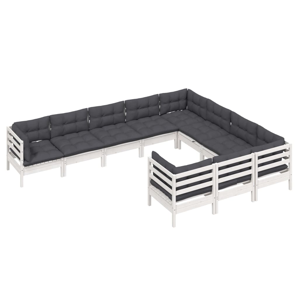 Hagesofagruppe med puter 10 deler hvit heltre furu